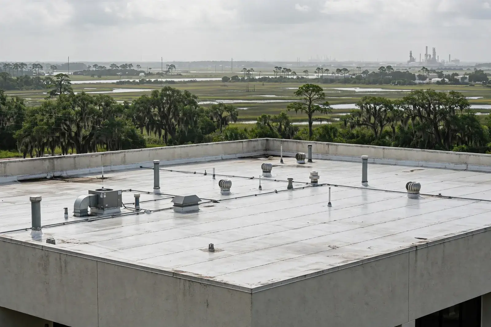Roofing work related to commercial roofing on a home in Beaumont, Texas