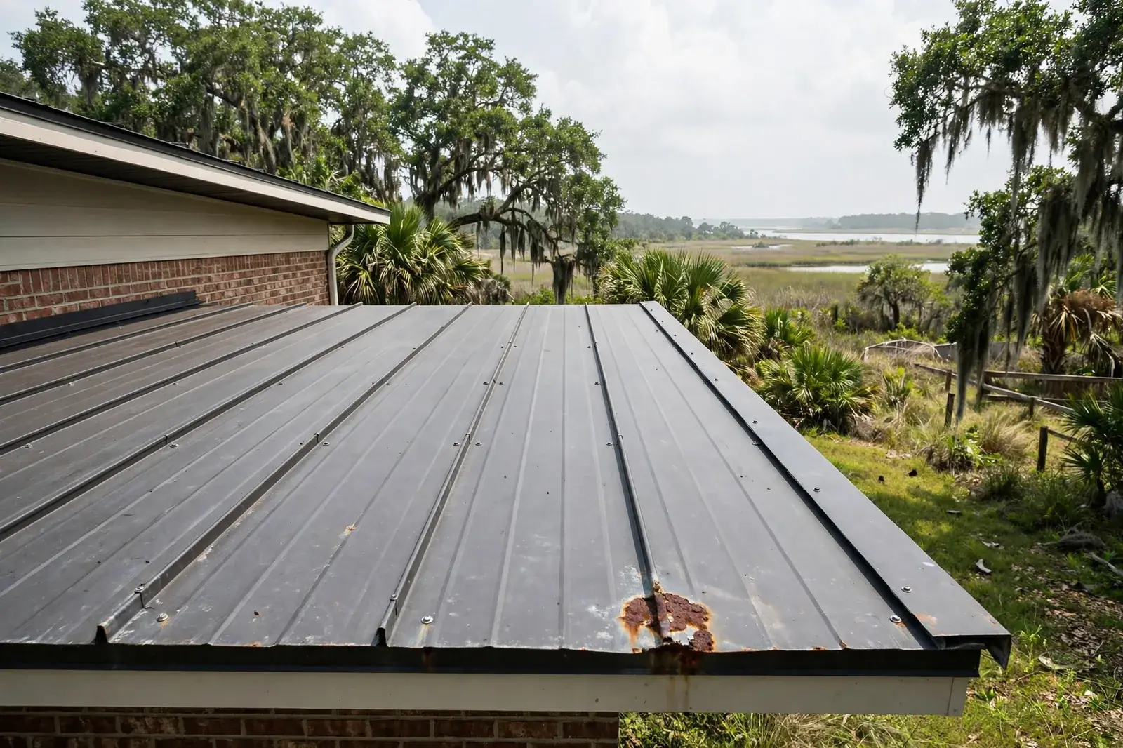 Roofing work related to metal roof repair on a home in Beaumont, Texas
