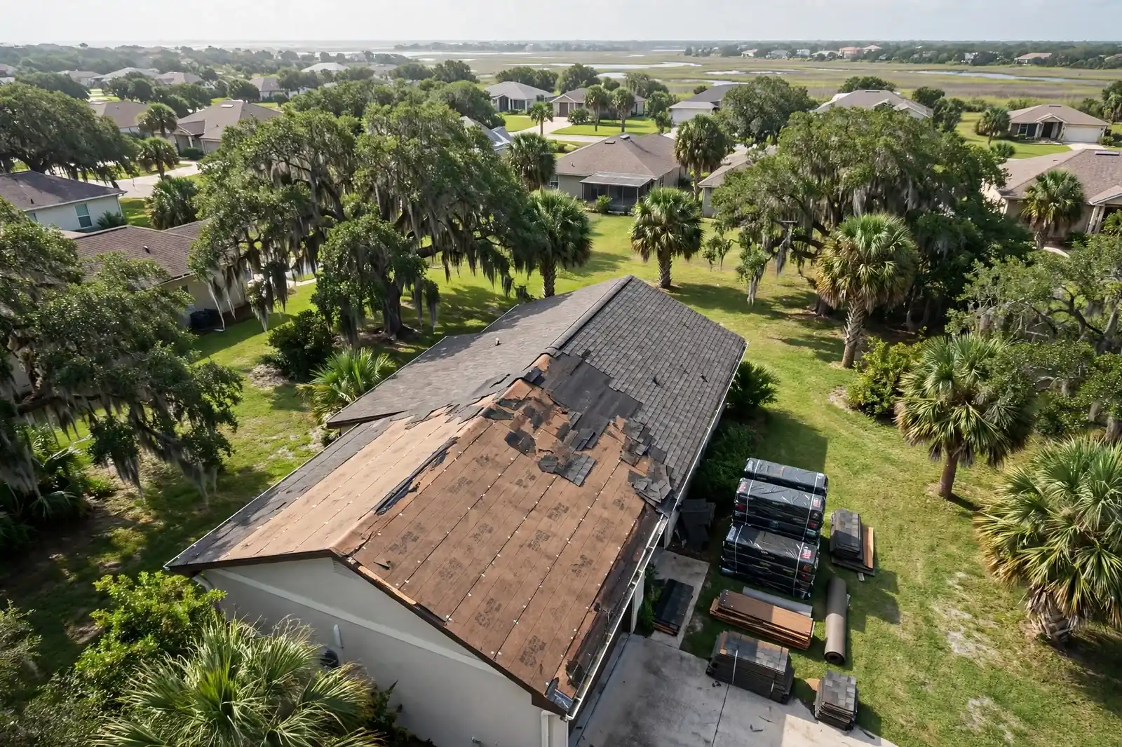 Roofing work related to roof repair prices on a home in Beaumont, Texas