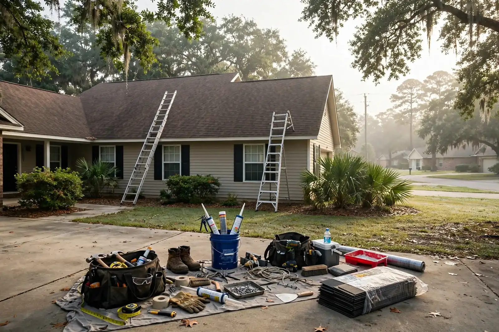 Roofing work related to roofers on a home in Beaumont, Texas