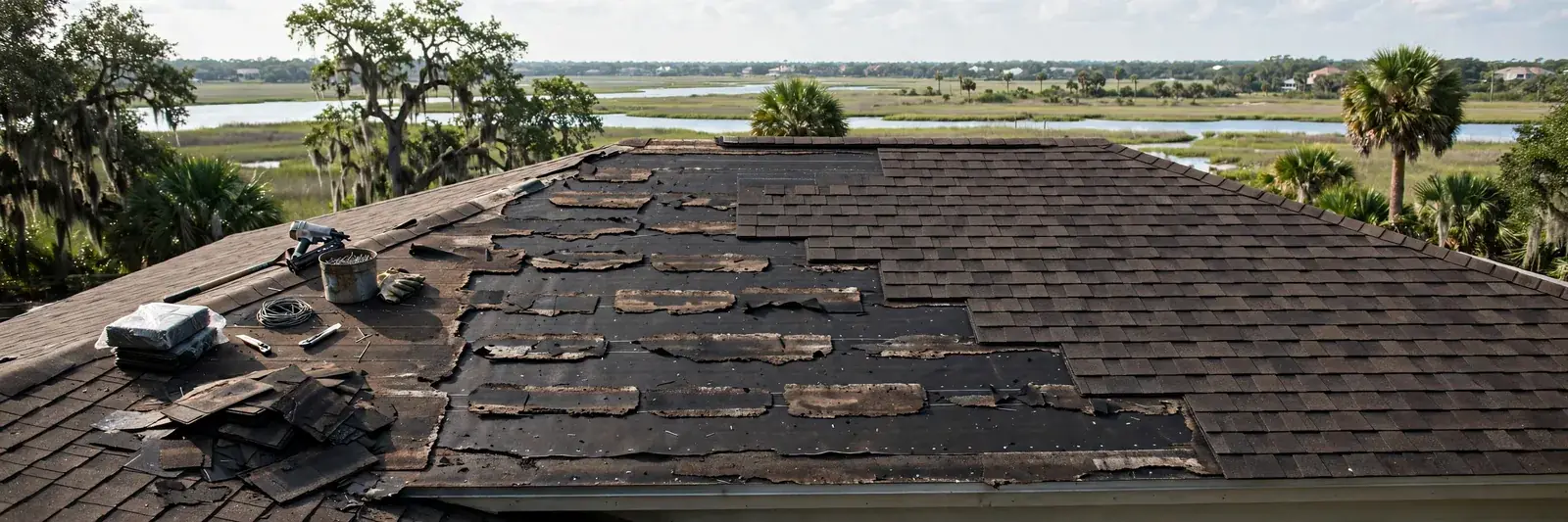 Roofing work related to shingle roof repair on a home in Beaumont, Texas
